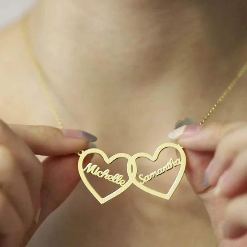 Couple Two Big Heart Name Pendant