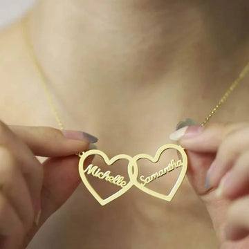 Couple Two Big Heart Name Pendant