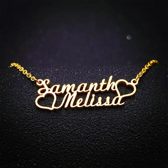 Two Hearts Couple Name Necklace