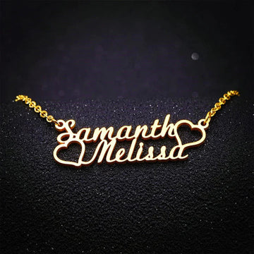 Two Hearts Couple Name Necklace