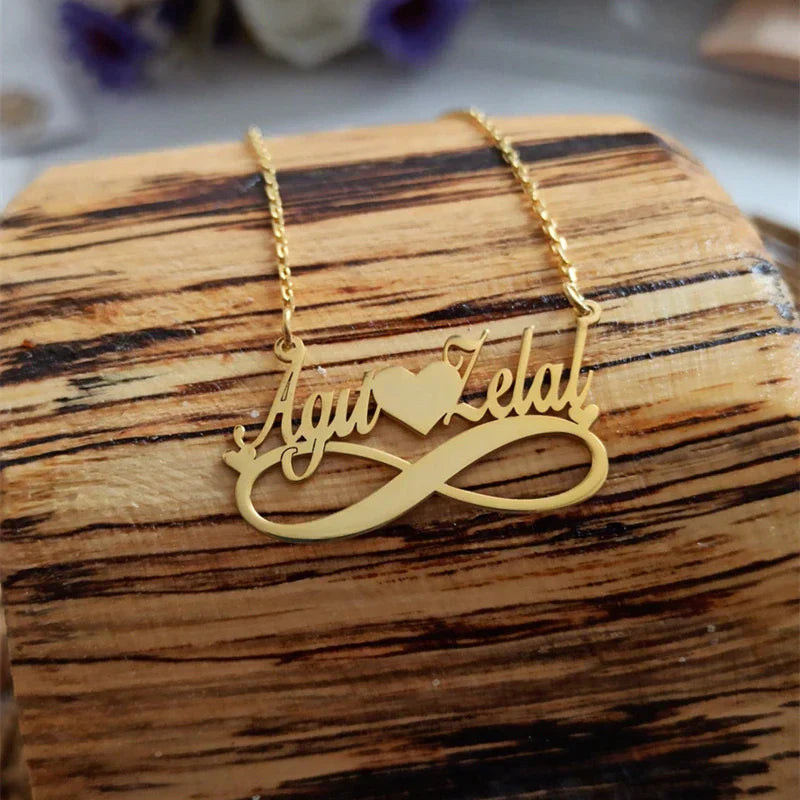 Infinity Love Heart Couple Name Pendant